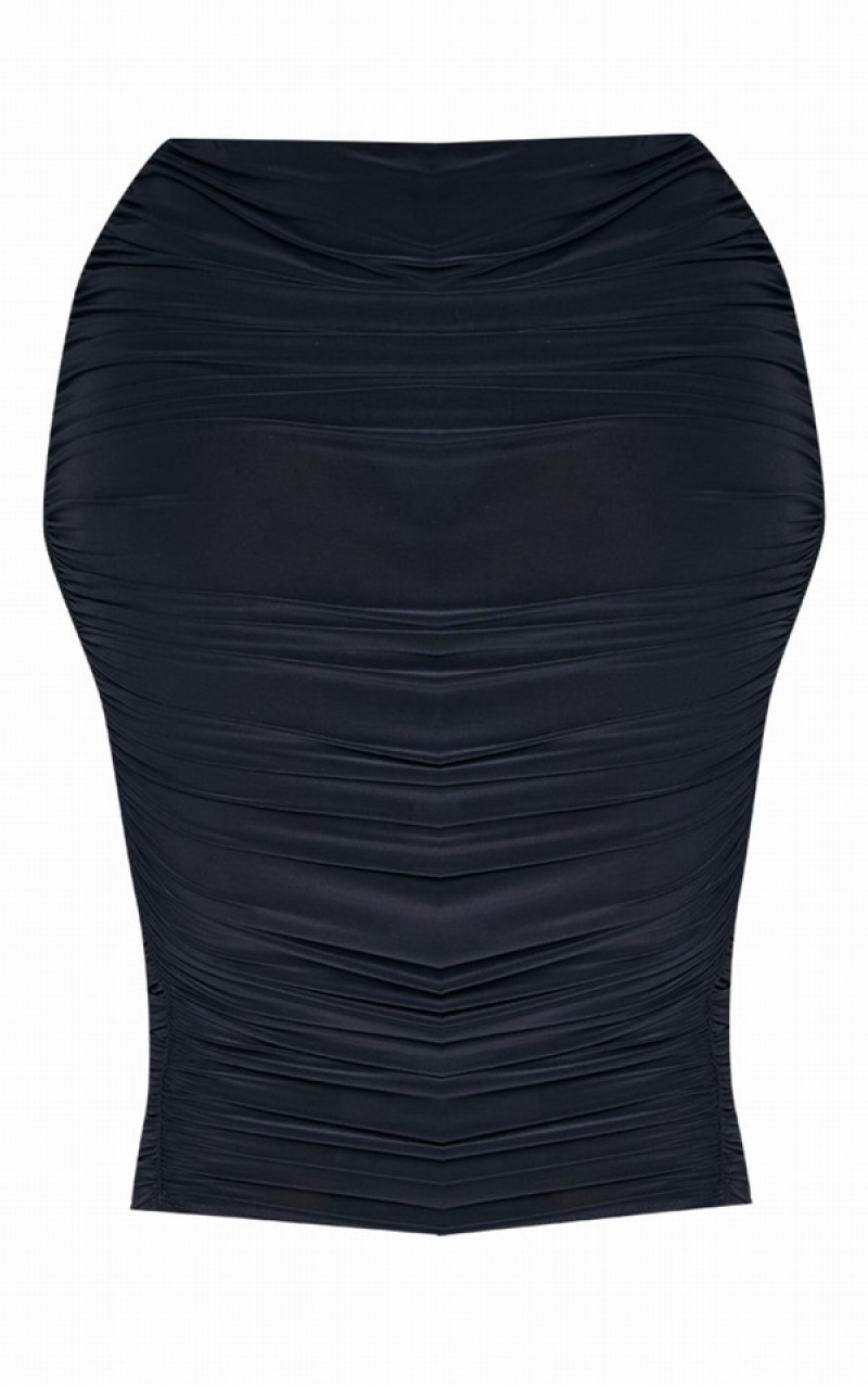 Fuste Pretty Little Thing Plus Slinky Ruched Side Midaxi Negrii | CMJK41935