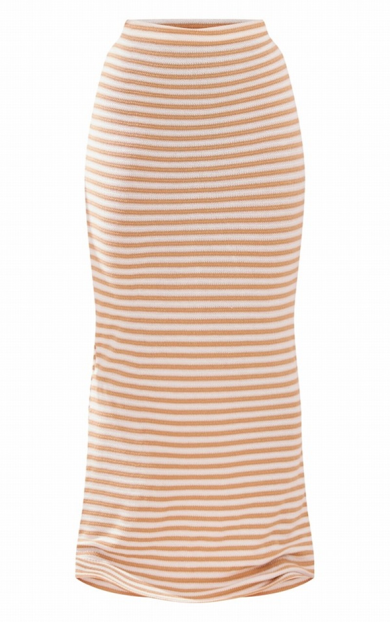Fuste Pretty Little Thing Plus Stone Stripe Midaxi Gri | HDZN70831