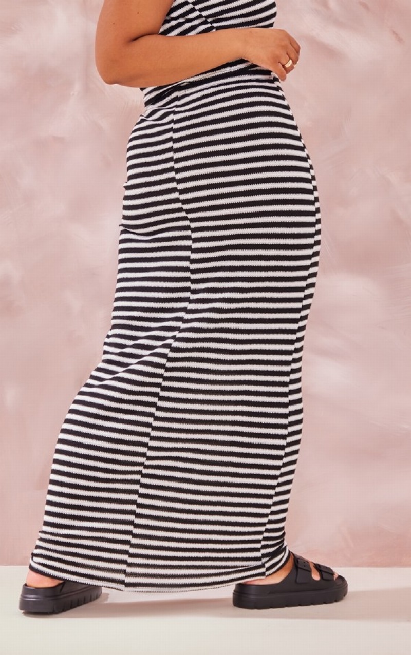 Fuste Pretty Little Thing Plus Stripe Midaxi Negrii | XRTL03592