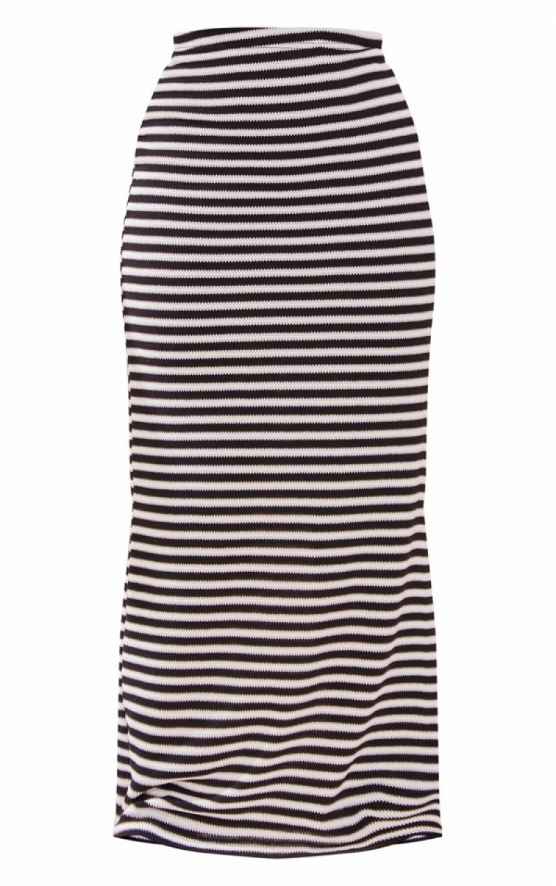 Fuste Pretty Little Thing Plus Stripe Midaxi Negrii | XRTL03592