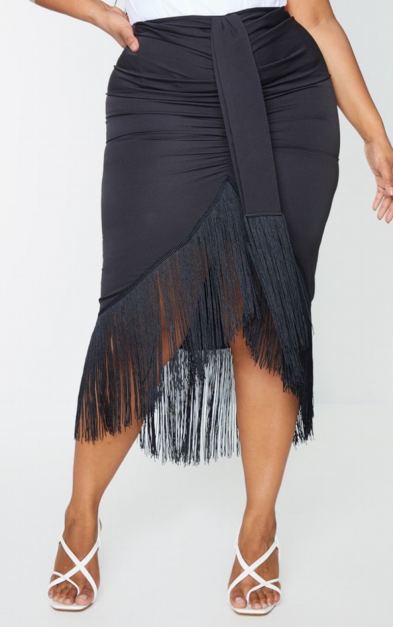 Fuste Pretty Little Thing Plus Tassel Hem Negrii | OCNT48790