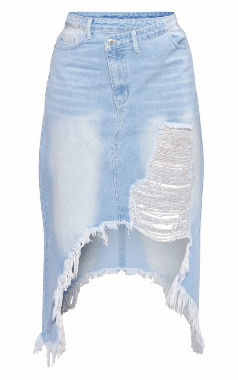Fuste Pretty Little Thing Plus Wash Distressed Detail Albastri Deschis Albastru Deschis | BWTU75083