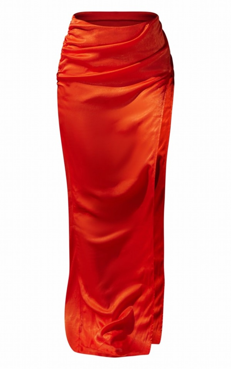 Fuste Pretty Little Thing Premium Extreme Split Satin Maxi Rosii | QMGU40359