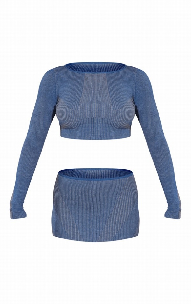 Fuste Pretty Little Thing RENEW Two Tone Knit Albastri | HNJU17028