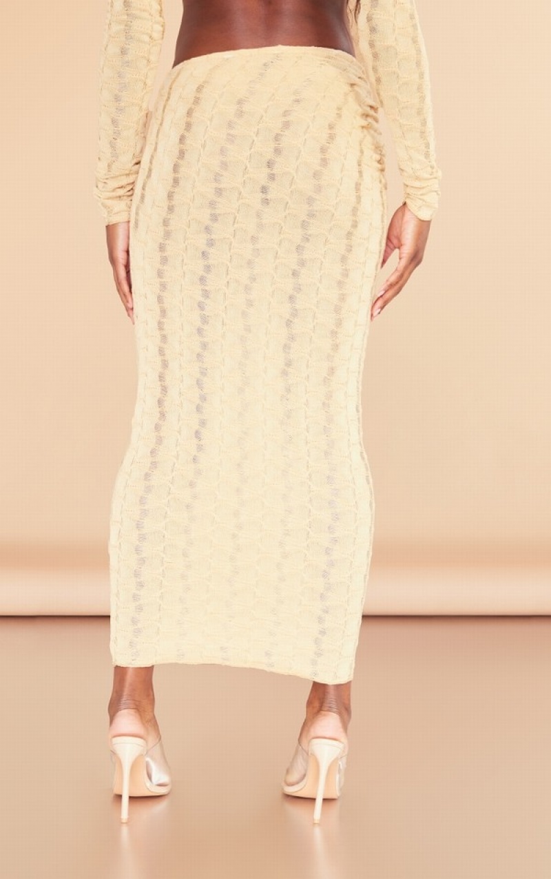 Fuste Pretty Little Thing Sand Distressed TextuRuched Side Midaxi Maro | FVWT60783