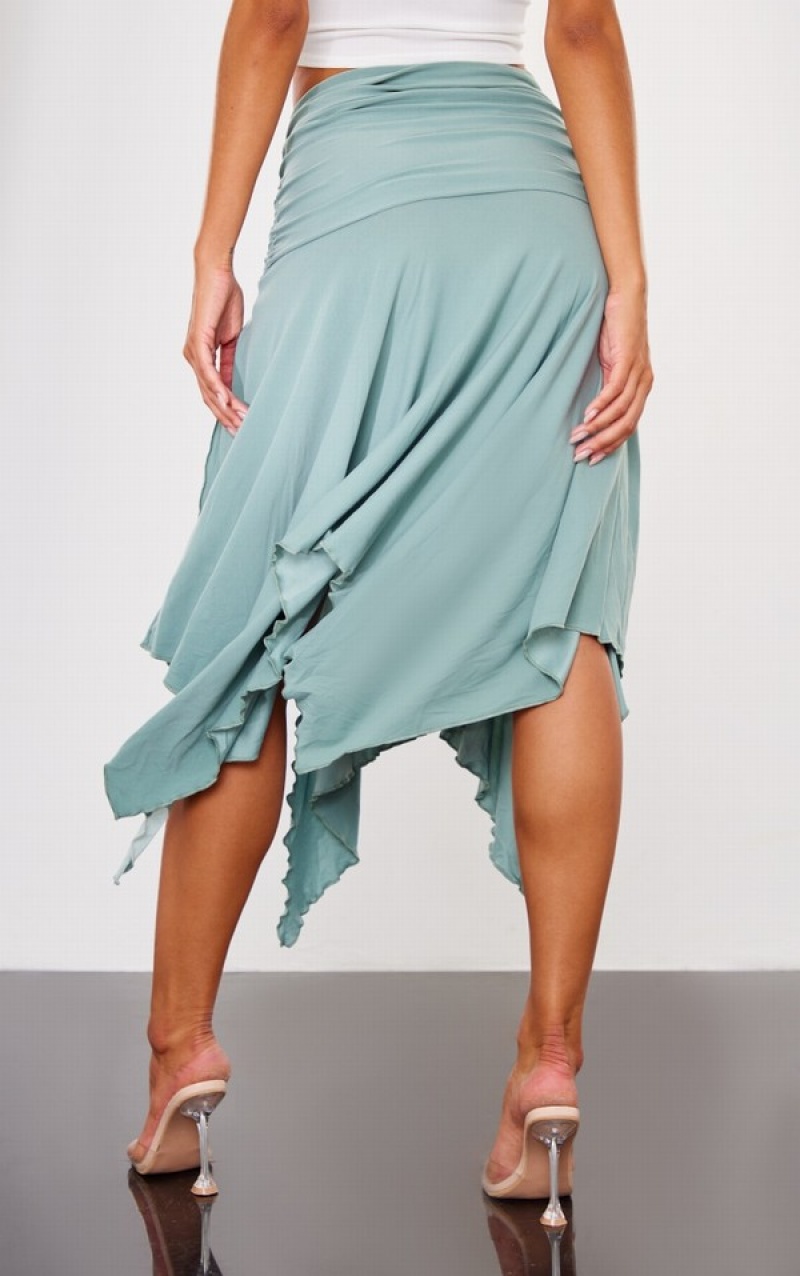 Fuste Pretty Little Thing Sea Soft Touch Ruched Asymetric Verzi | EZVT17569