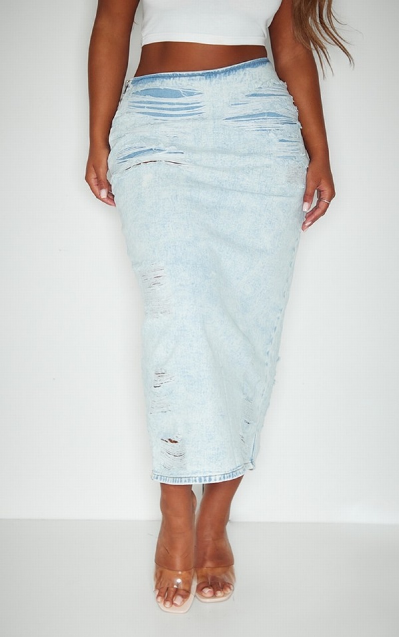 Fuste Pretty Little Thing Shape Acid Wash Ripped Detail Albastri Deschis Albastru Deschis | GLQC36795