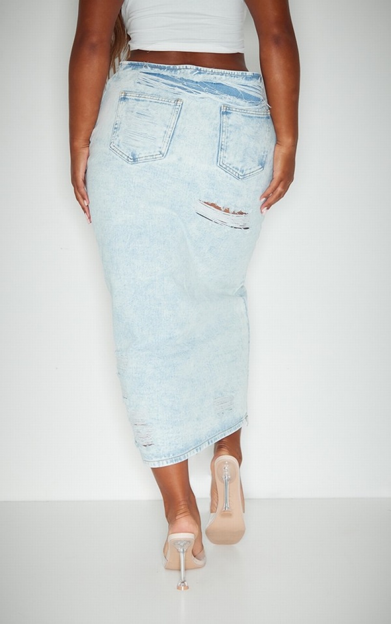Fuste Pretty Little Thing Shape Acid Wash Ripped Detail Albastri Deschis Albastru Deschis | GLQC36795