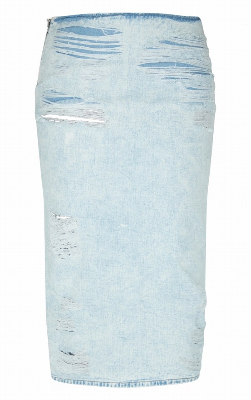 Fuste Pretty Little Thing Shape Acid Wash Ripped Detail Albastri Deschis Albastru Deschis | GLQC36795