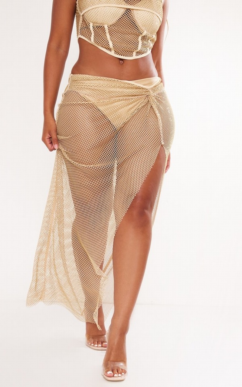 Fuste Pretty Little Thing Shape Glitter Fishnet Knot Front Maxi Aurii | LWXA03259