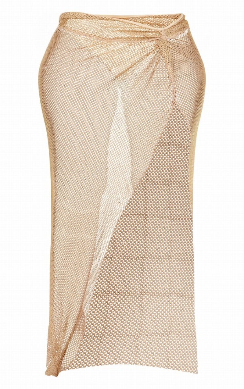 Fuste Pretty Little Thing Shape Glitter Fishnet Knot Front Maxi Aurii | LWXA03259