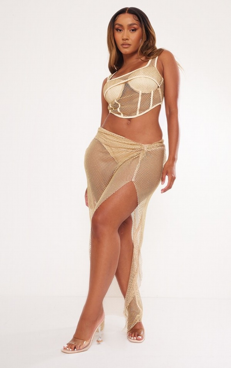 Fuste Pretty Little Thing Shape Glitter Fishnet Knot Front Maxi Aurii | LWXA03259