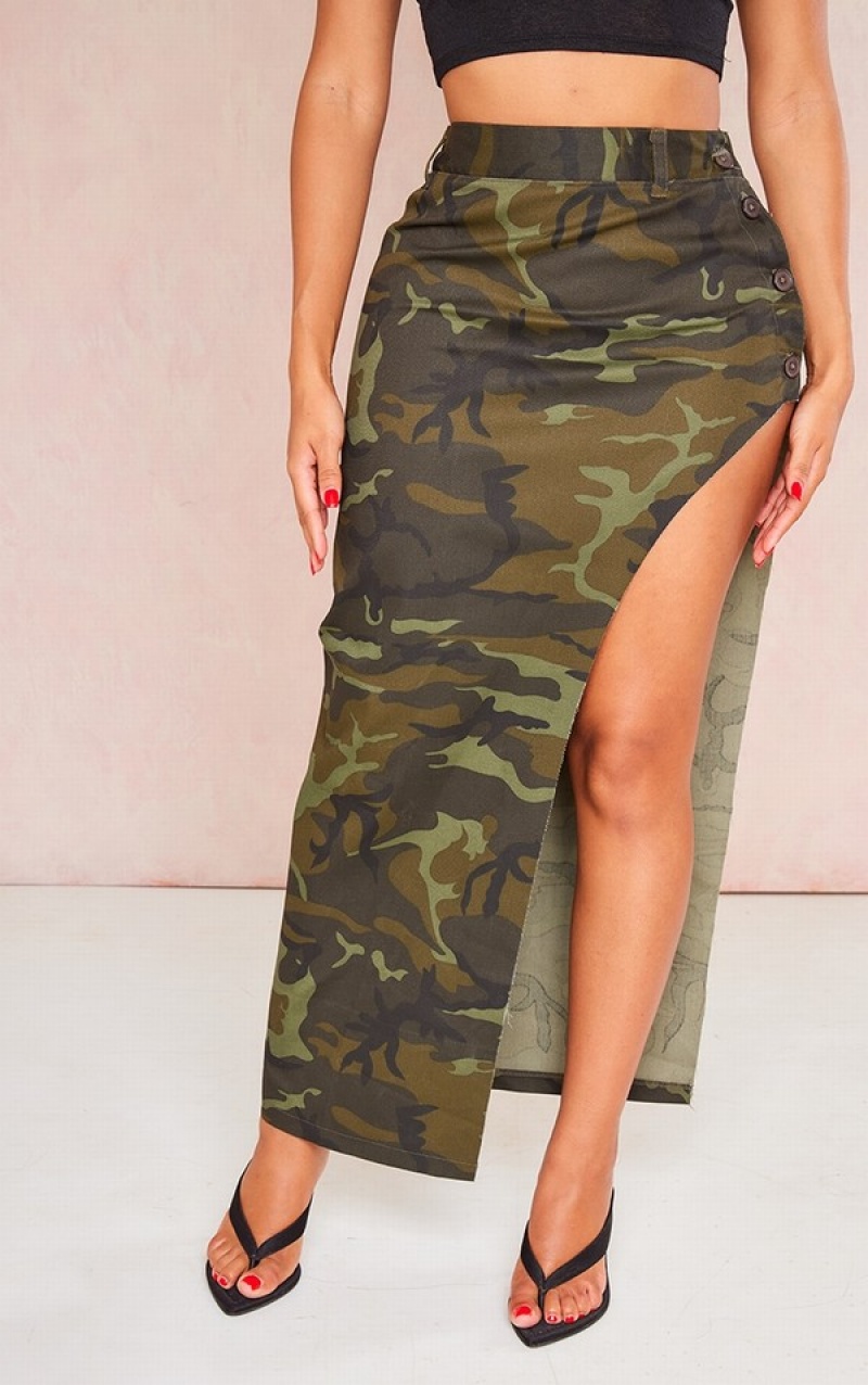 Fuste Pretty Little Thing Shape High Split Cargo Maxi Verzi | OUNT12403
