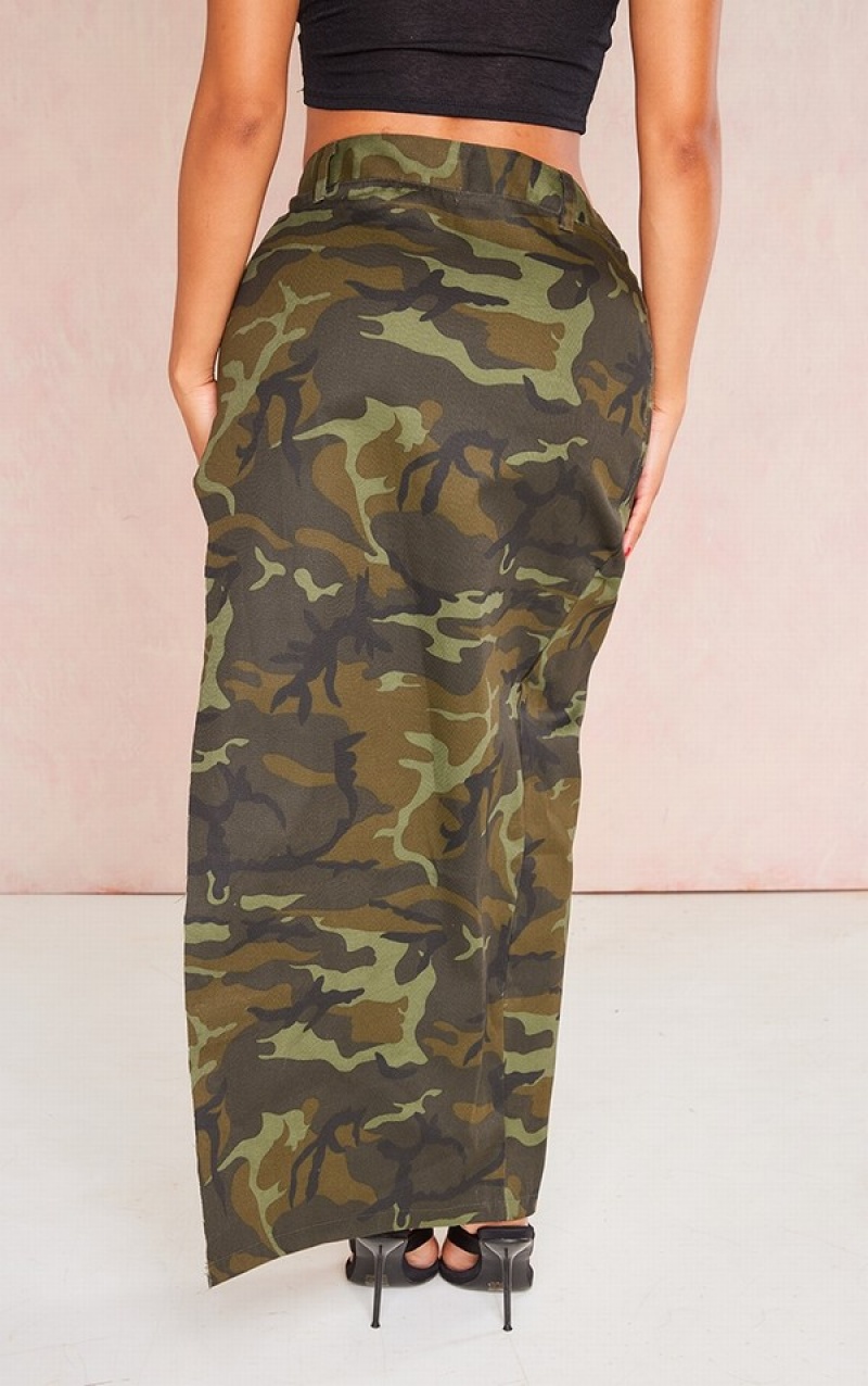 Fuste Pretty Little Thing Shape High Split Cargo Maxi Verzi | OUNT12403