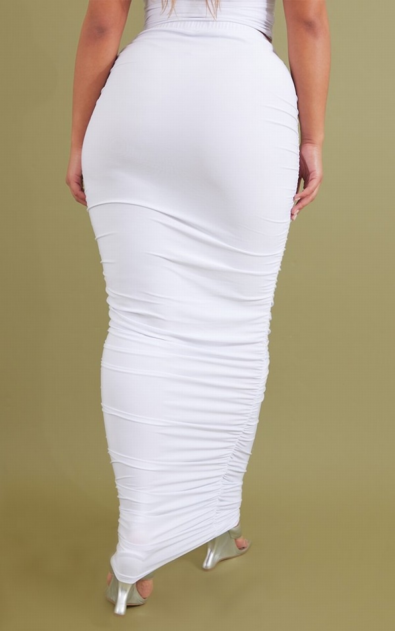 Fuste Pretty Little Thing Shape Slinky Ruched Midaxi Bodycon Albi | TNDM82943