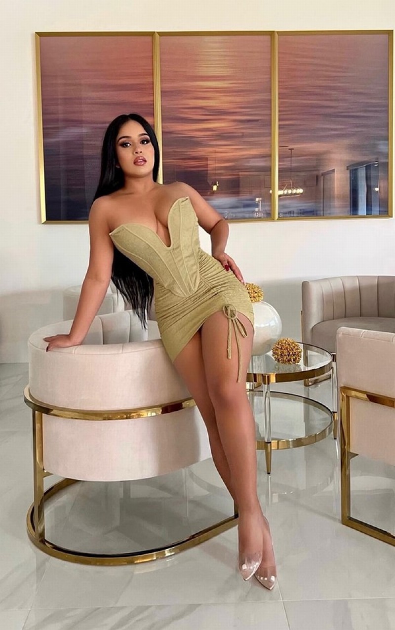 Fuste Pretty Little Thing Shape TextuRuched Side Bodycon Masline Verzi | TSUX75214