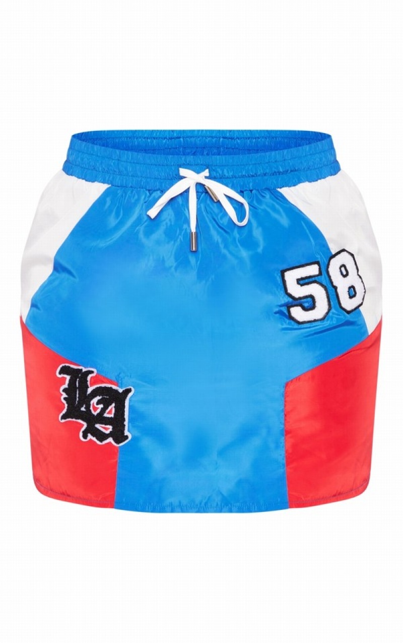 Fuste Pretty Little Thing Shape Varsity Shell Micro Albastri | TIXH87964