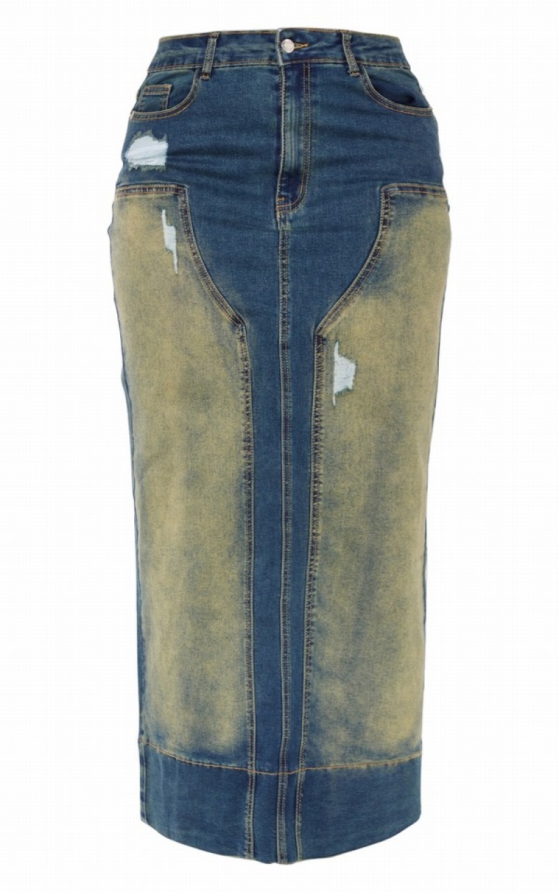 Fuste Pretty Little Thing Shape Washed Maxi Albastri | BSJE46021