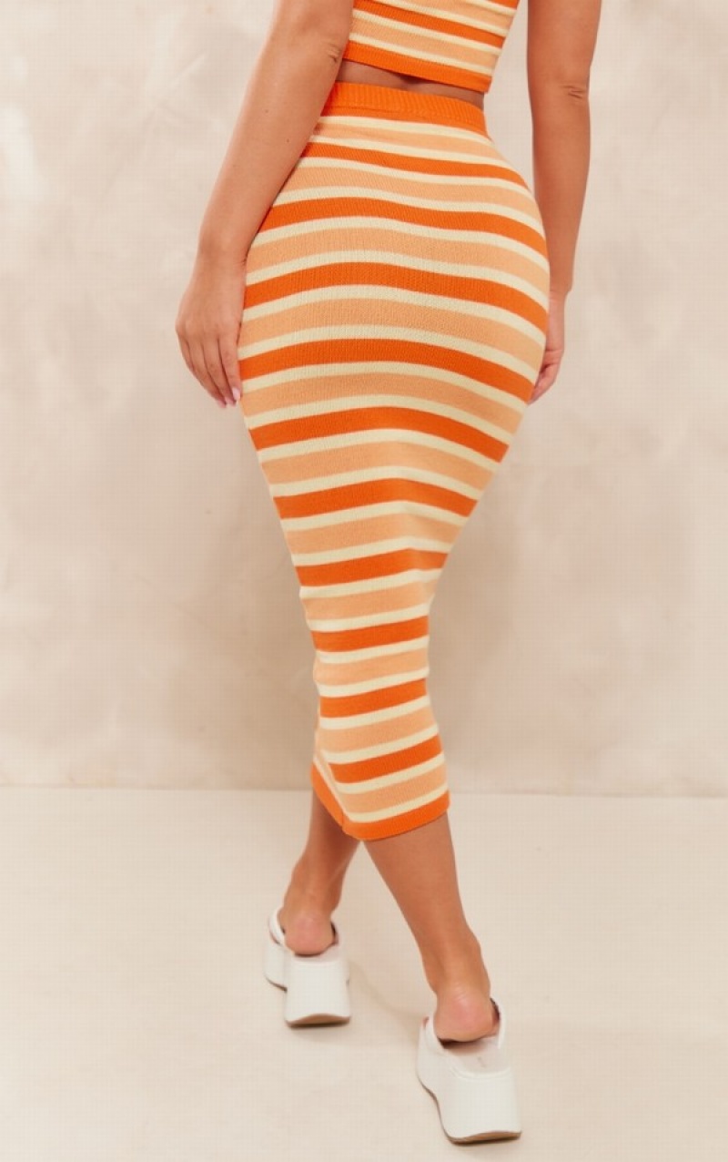 Fuste Pretty Little Thing Stripe Knit Midaxi Rosii | WMVC97528