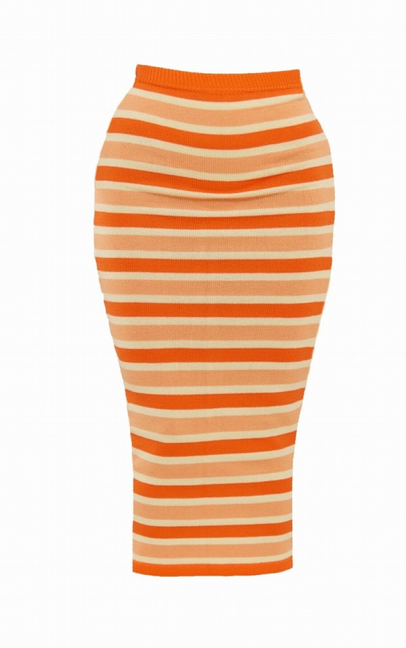 Fuste Pretty Little Thing Stripe Knit Midaxi Rosii | WMVC97528