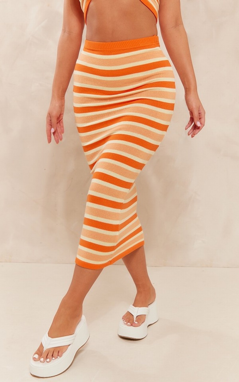 Fuste Pretty Little Thing Stripe Knit Midaxi Rosii | WMVC97528