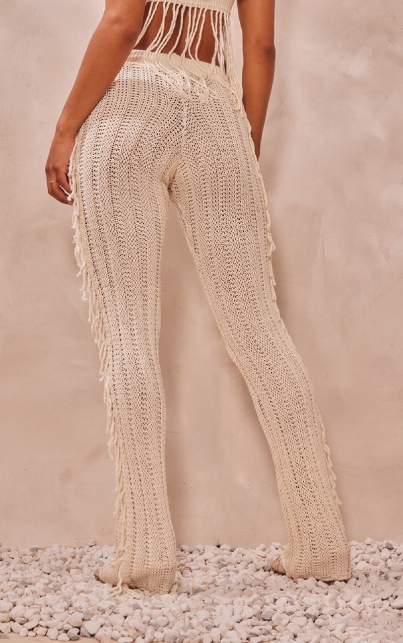 Fuste Pretty Little Thing Tassel Crochet Largi Leg Albi | UTZE10935