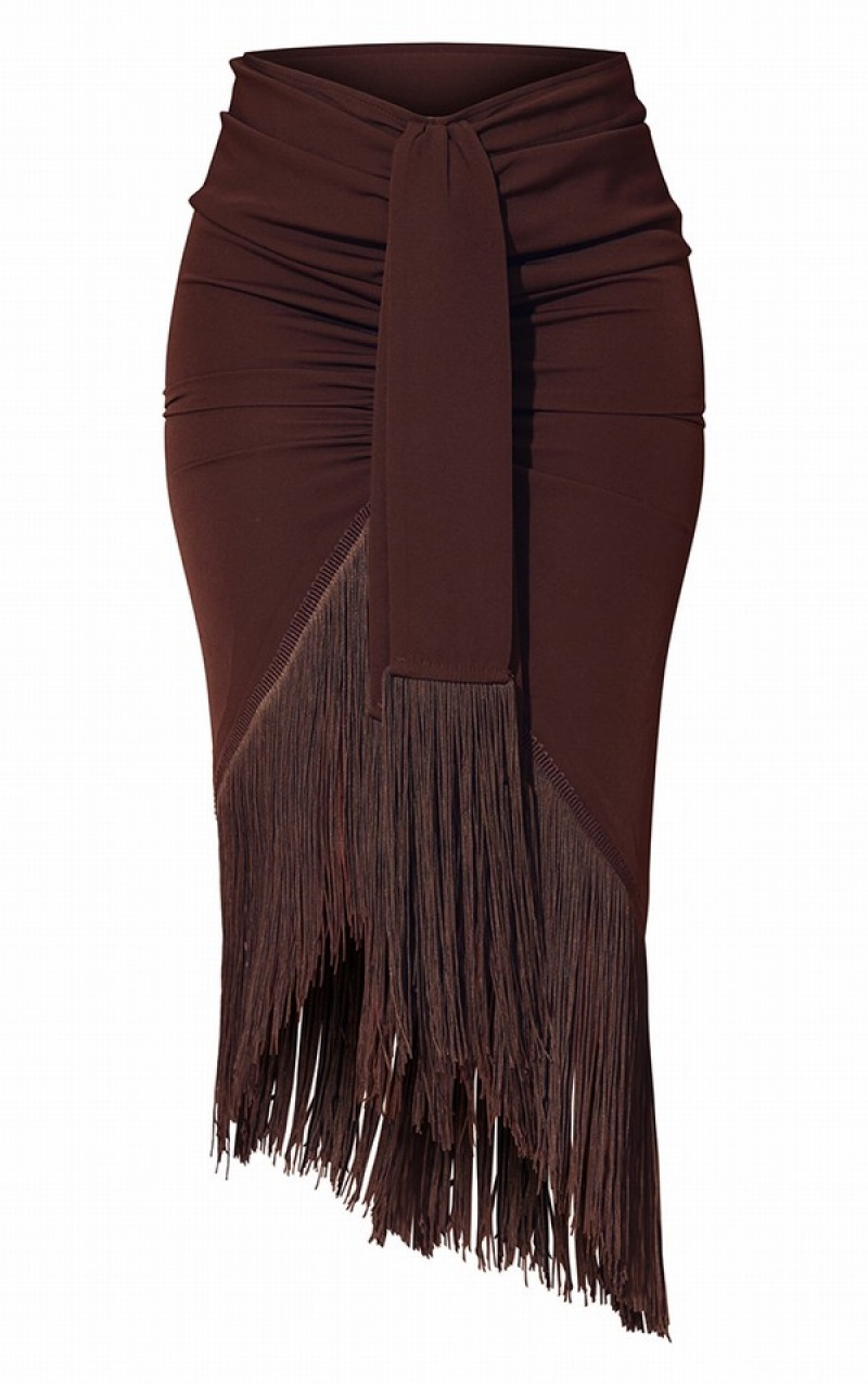 Fuste Pretty Little Thing Tassel Hem Ciocolata Maro | EDXR50127