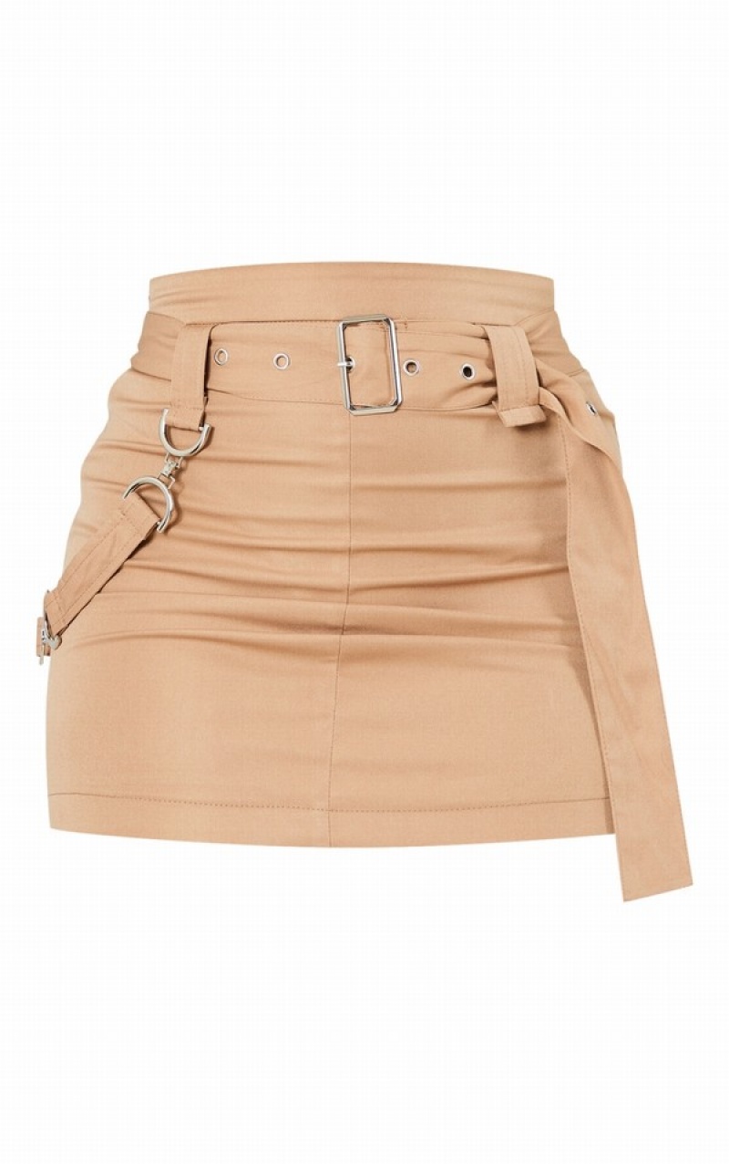 Fuste Pretty Little Thing Taupe Woven Utility Cu Catarama Detail Gri Maro | KCAS69328