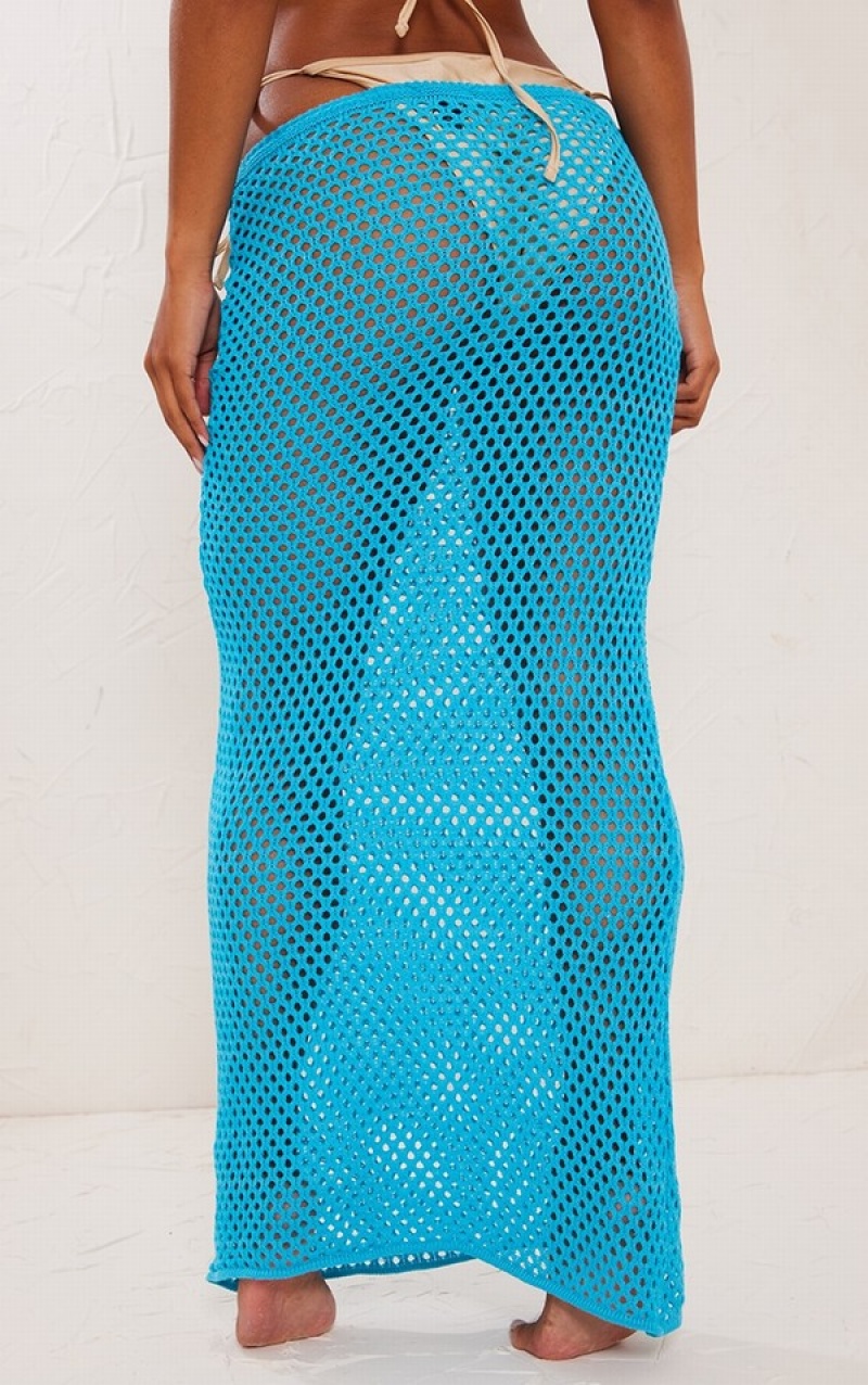 Fuste Pretty Little Thing Teal Crochet Maxi Turcoaz | HUWK34217