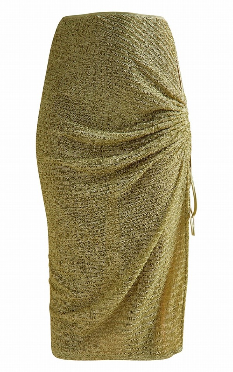 Fuste Pretty Little Thing TextuCut Out Ruched Side Beach Verzi | CDLB64718