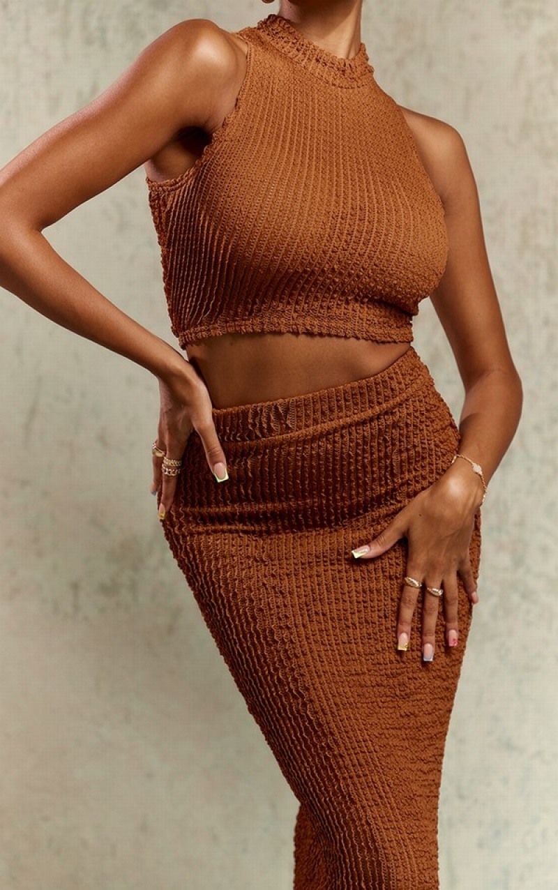 Fuste Pretty Little Thing TextuDistressed Rib High Talie Midaxi Maro | XBHN16875
