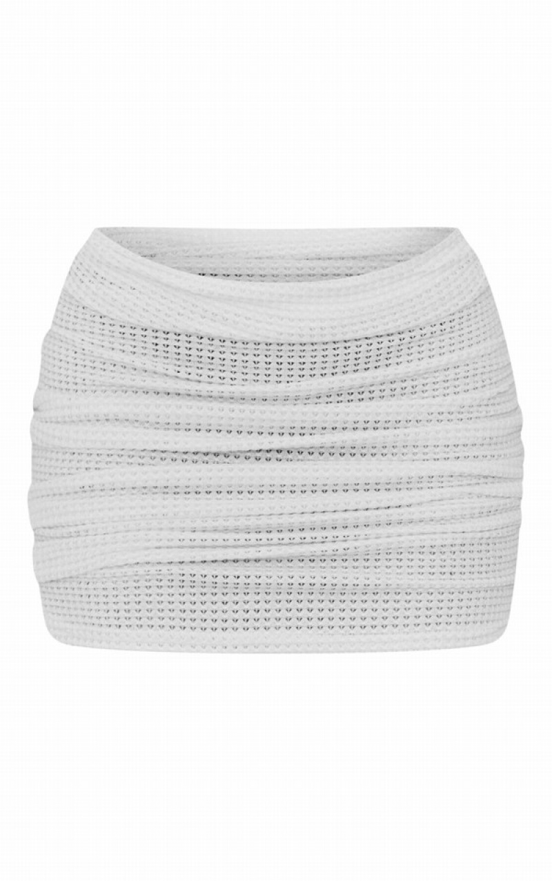 Fuste Pretty Little Thing TextuRuched High Waisted Albi | NZKP46032