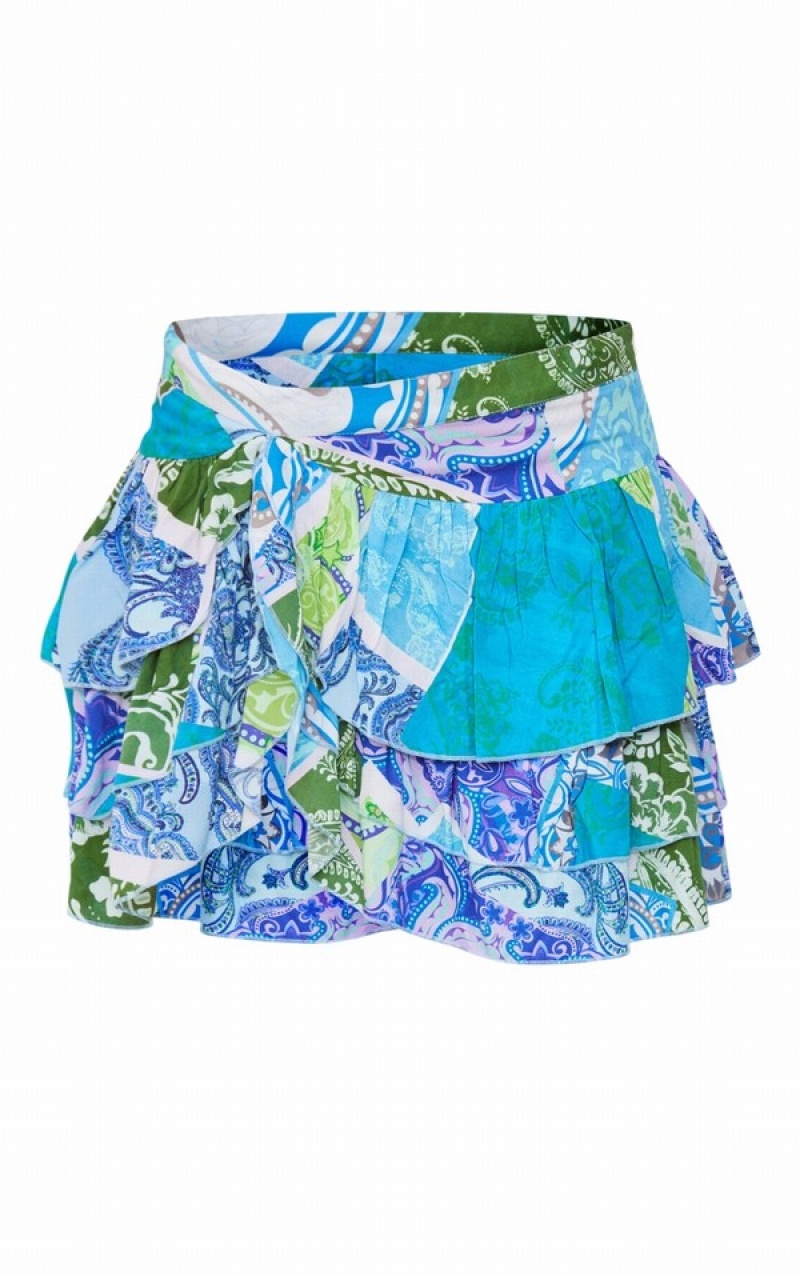 Fuste Pretty Little Thing Turquoise Patchwork Print Rara Turcoaz | AKUQ60527