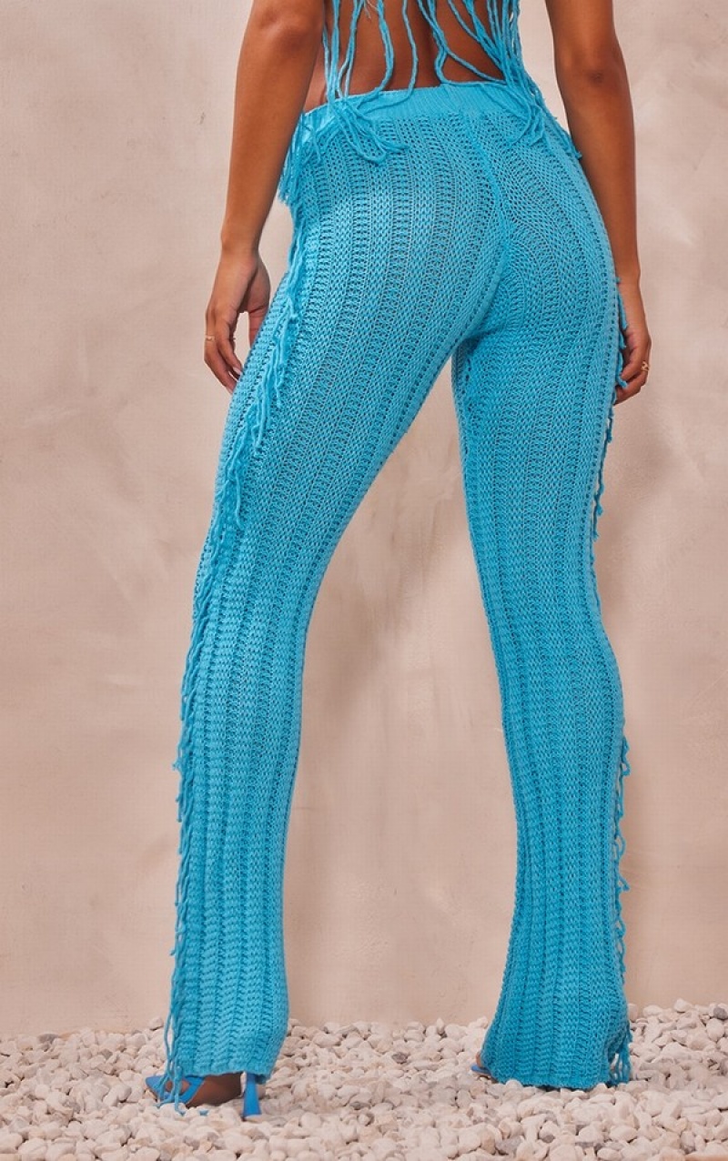 Fuste Pretty Little Thing Turquoise Tassel Crochet Largi Leg Turcoaz | SFAD51802