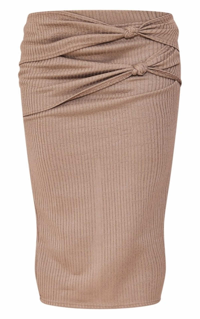 Fuste Pretty Little Thing Twist Detail Midaxi Gri Deschis | YQCX05186