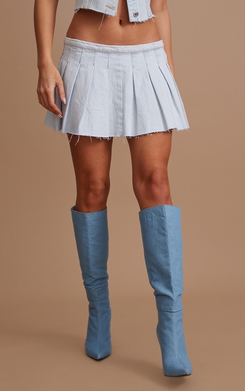 Fuste Pretty Little Thing Wash Low Rise Tenis Albastri Deschis Albastru Deschis | BWOV83594