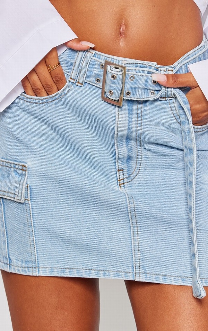 Fuste Pretty Little Thing Wash ed Cargo Pocket Albastri Deschis Albastru Deschis | CUIT76243
