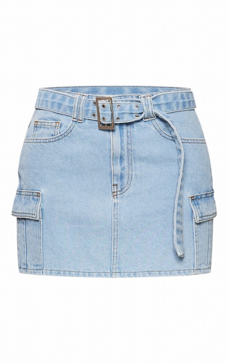 Fuste Pretty Little Thing Wash ed Cargo Pocket Albastri Deschis Albastru Deschis | CUIT76243