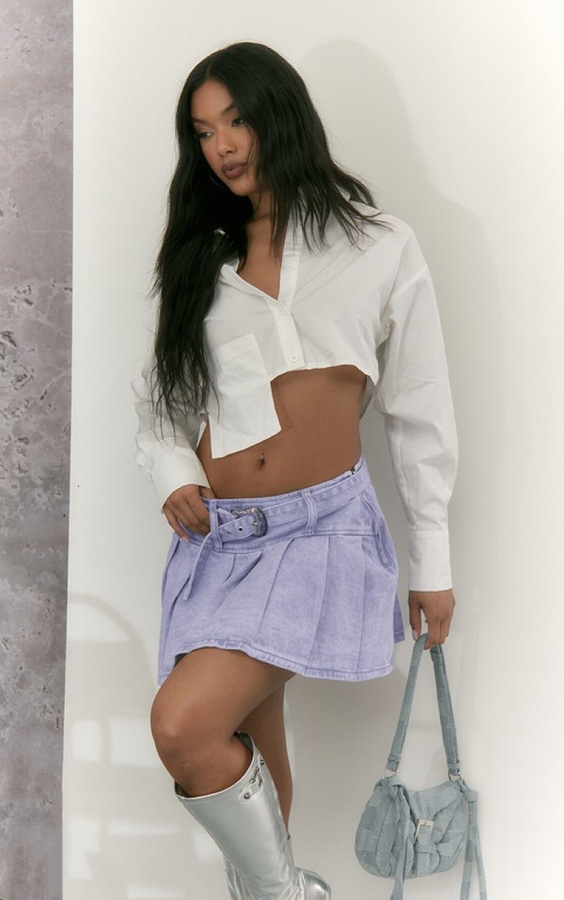 Fuste Pretty Little Thing Washed Detail Plisat Tenis Albastri | ZABE53619