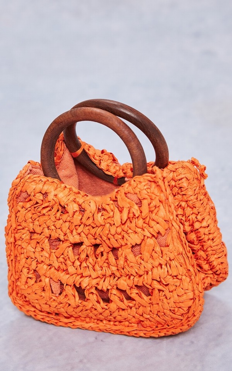 Geanta De Mana Pretty Little Thing Hot Rounded Raffia Portocalii | OACX93570