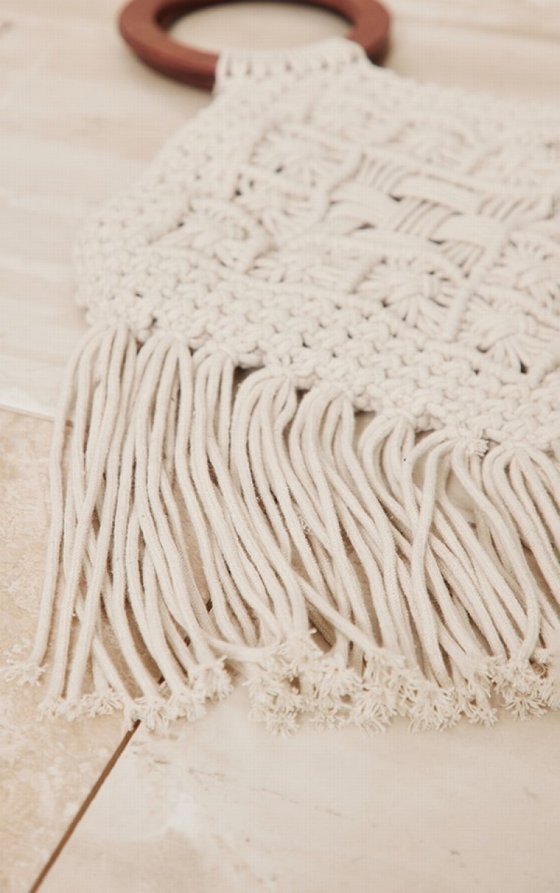 Geanta De Mana Pretty Little Thing Natural Wooden Macrame Tassel Beach Bej | MGWL09362