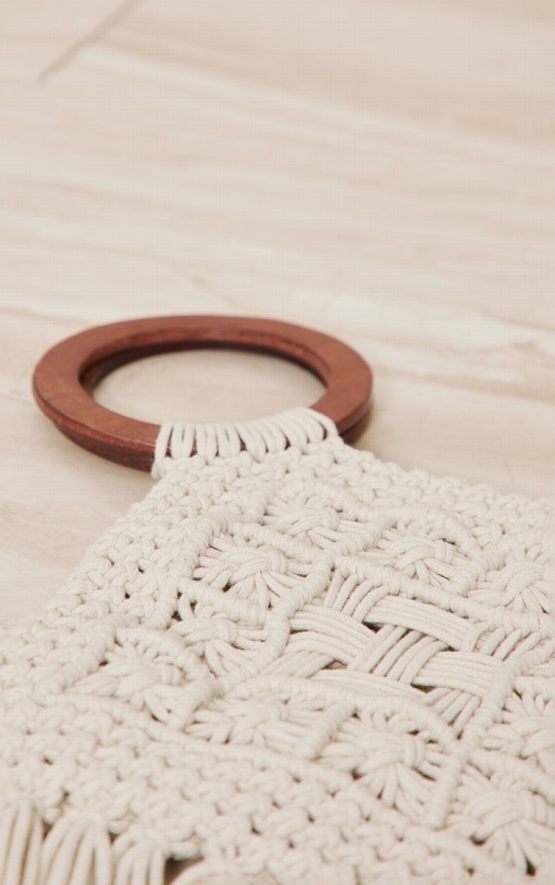 Geanta De Mana Pretty Little Thing Natural Wooden Macrame Tassel Beach Bej | MGWL09362