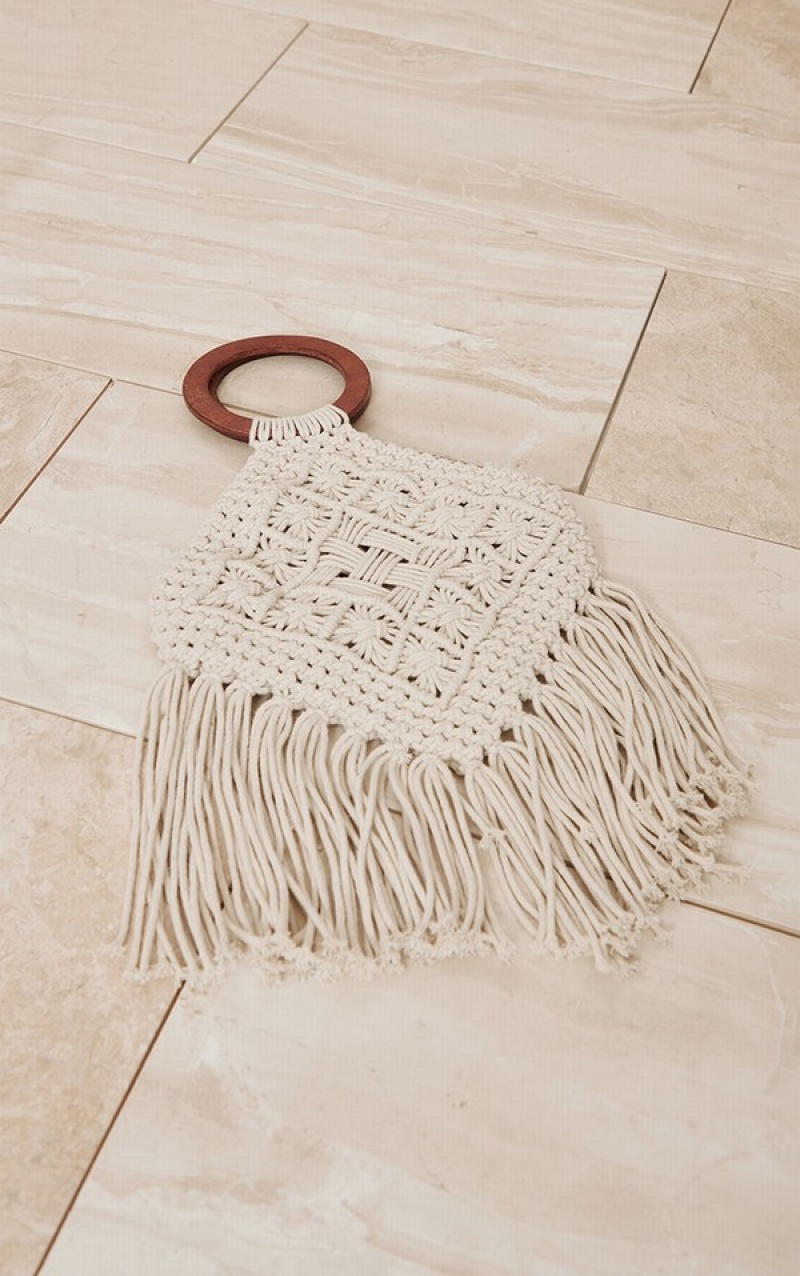 Geanta De Mana Pretty Little Thing Natural Wooden Macrame Tassel Beach Bej | MGWL09362