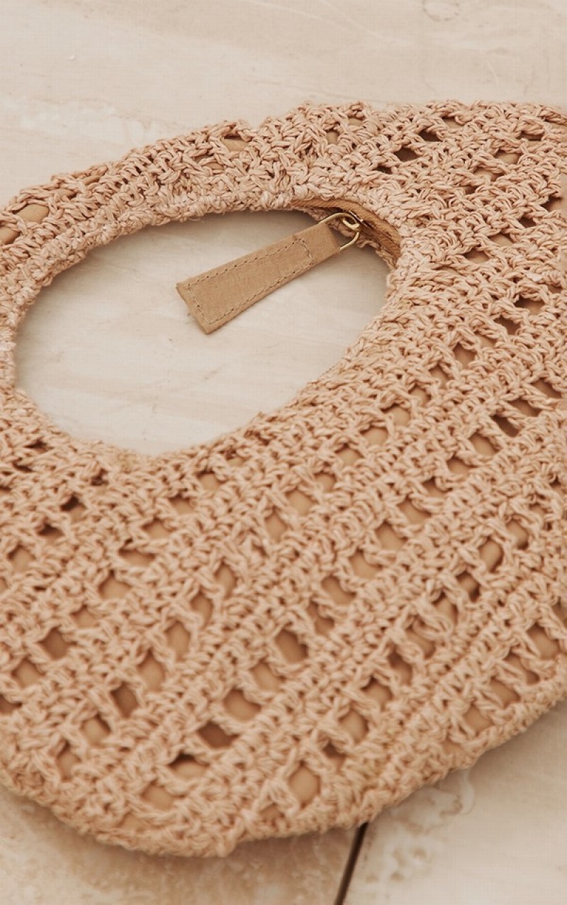 Geanta De Mana Pretty Little Thing Natural Rounded Raffia Bej | ICOV15068