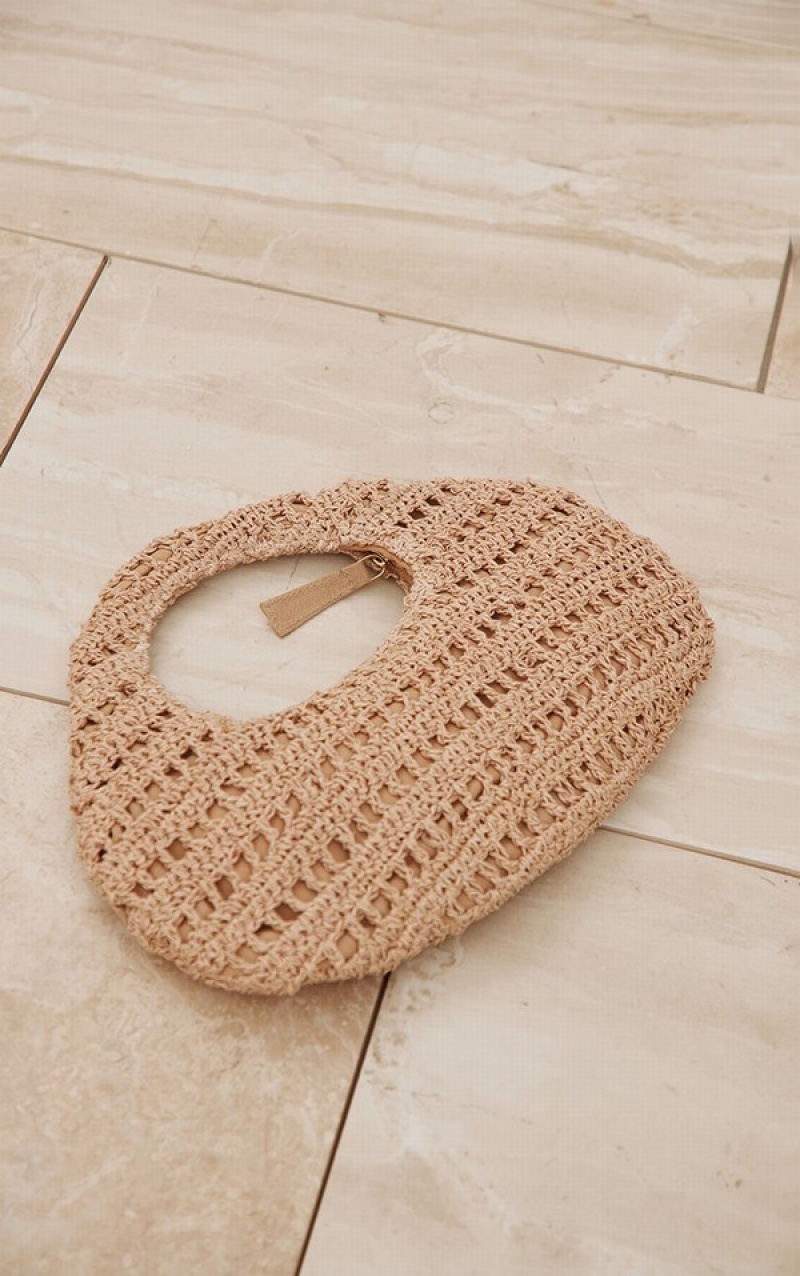 Geanta De Mana Pretty Little Thing Natural Rounded Raffia Bej | ICOV15068