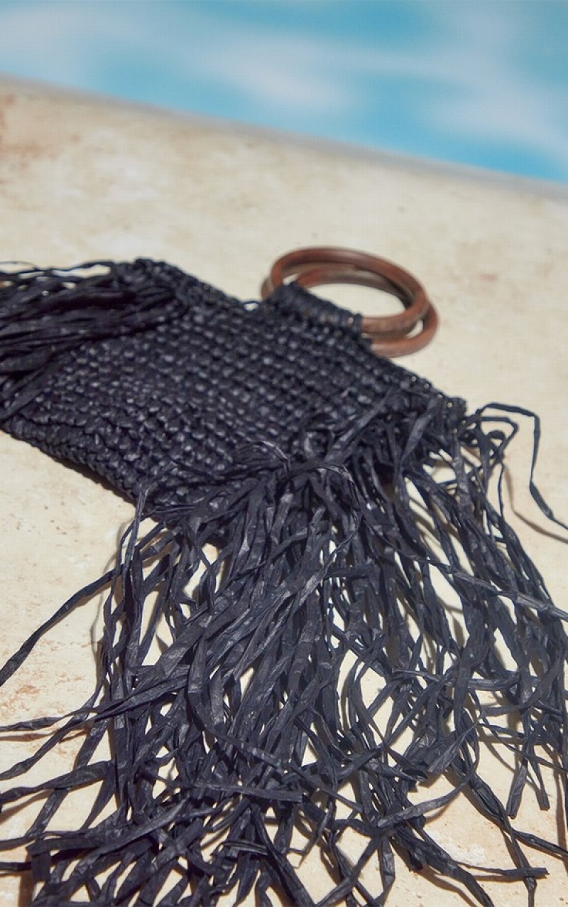 Geanta De Mana Pretty Little Thing Wooden Tassel Beach Negrii | MUVP45132
