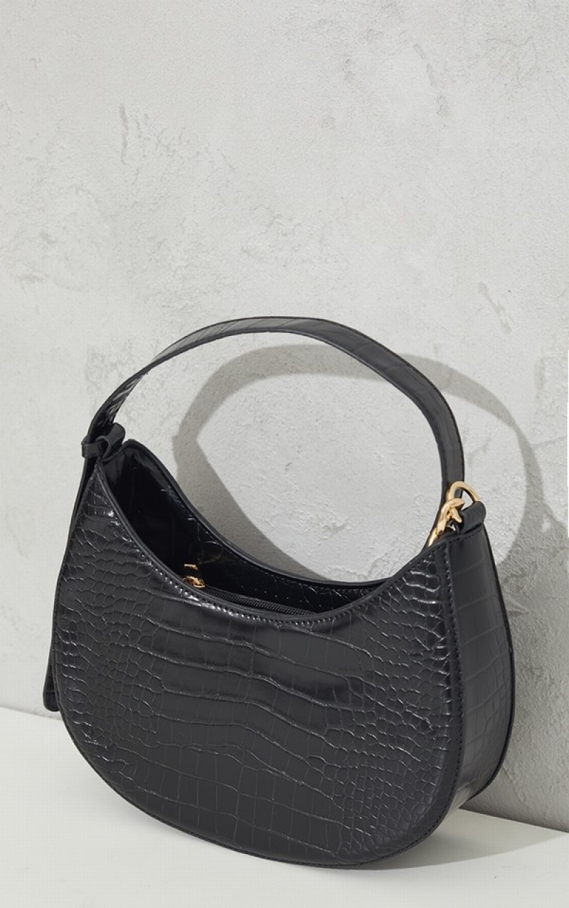 Geanta De Umar Pretty Little Thing Croc Crescent Mixed Chain Curea Negrii | BRZV65789