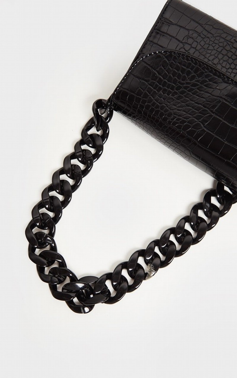 Geanta De Umar Pretty Little Thing Croc Grosolan Chain Negrii | MNKW57638