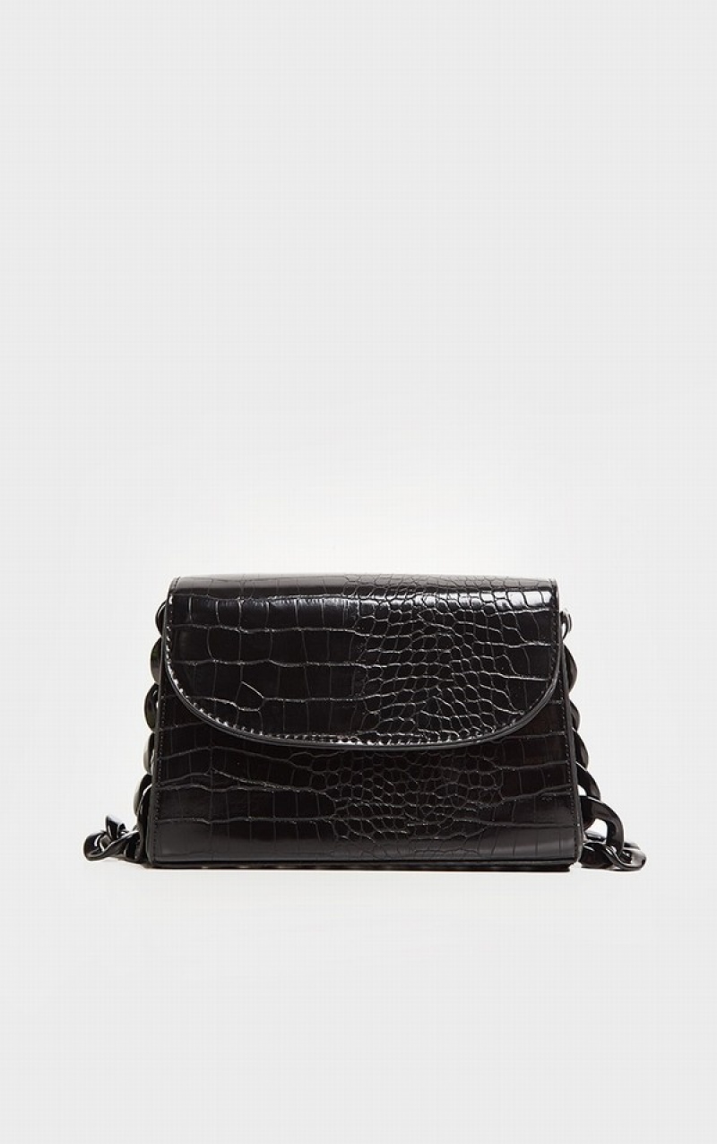 Geanta De Umar Pretty Little Thing Croc Grosolan Chain Negrii | MNKW57638