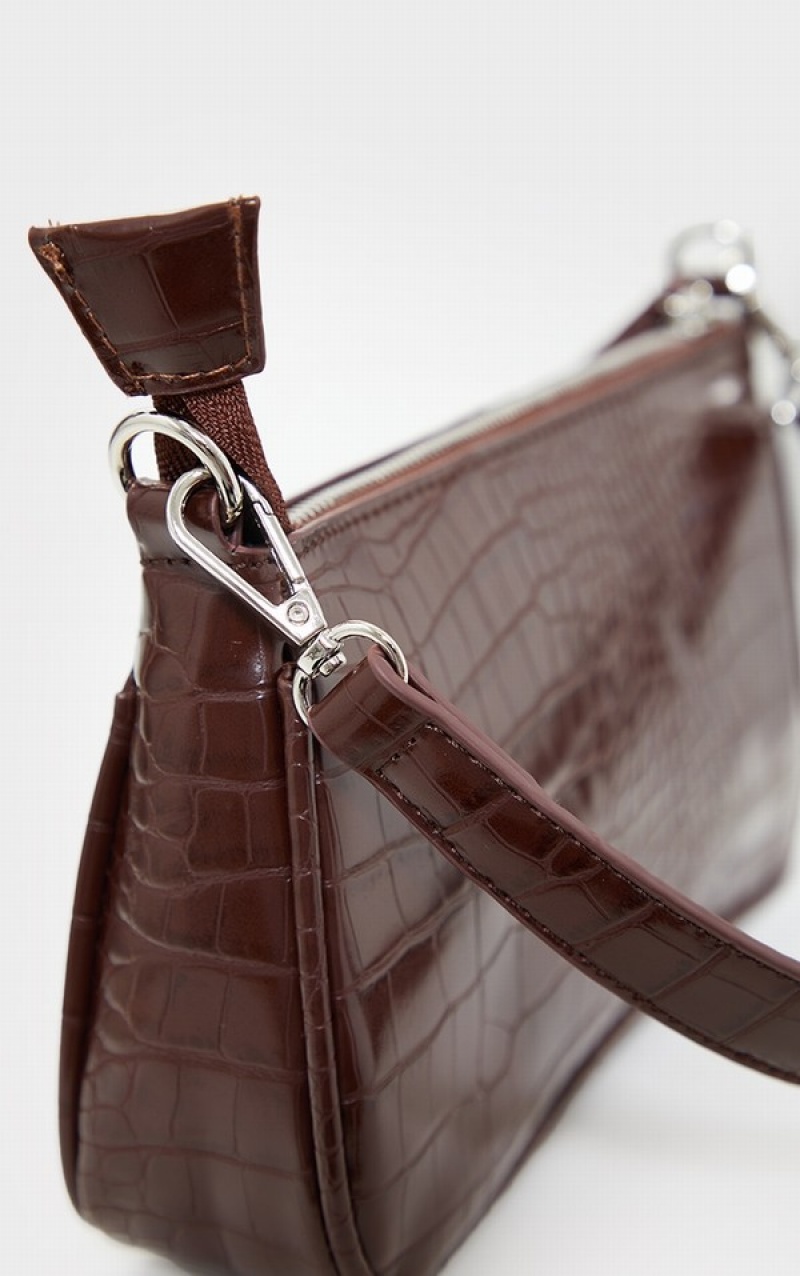 Geanta De Umar Pretty Little Thing Croc Ciocolata | ERLJ05789